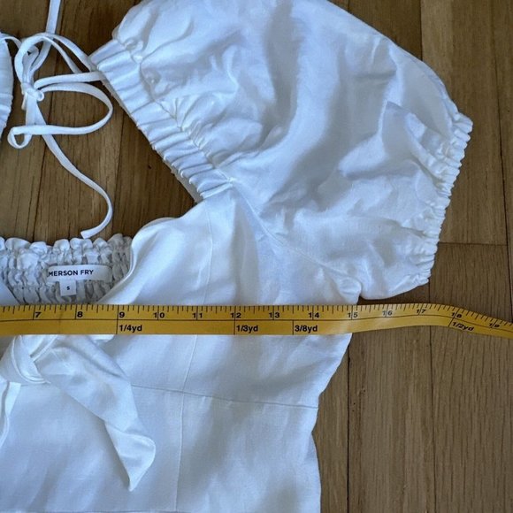 Emerson Fry Size Small Amy Puff Sleeve Short Dress - White. Lined. Linen NWOT - Picture 6 of 10